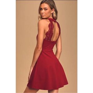 Lulus Hometown‎ Girl Wine Red Sexy Lace Back Skater Dress Small